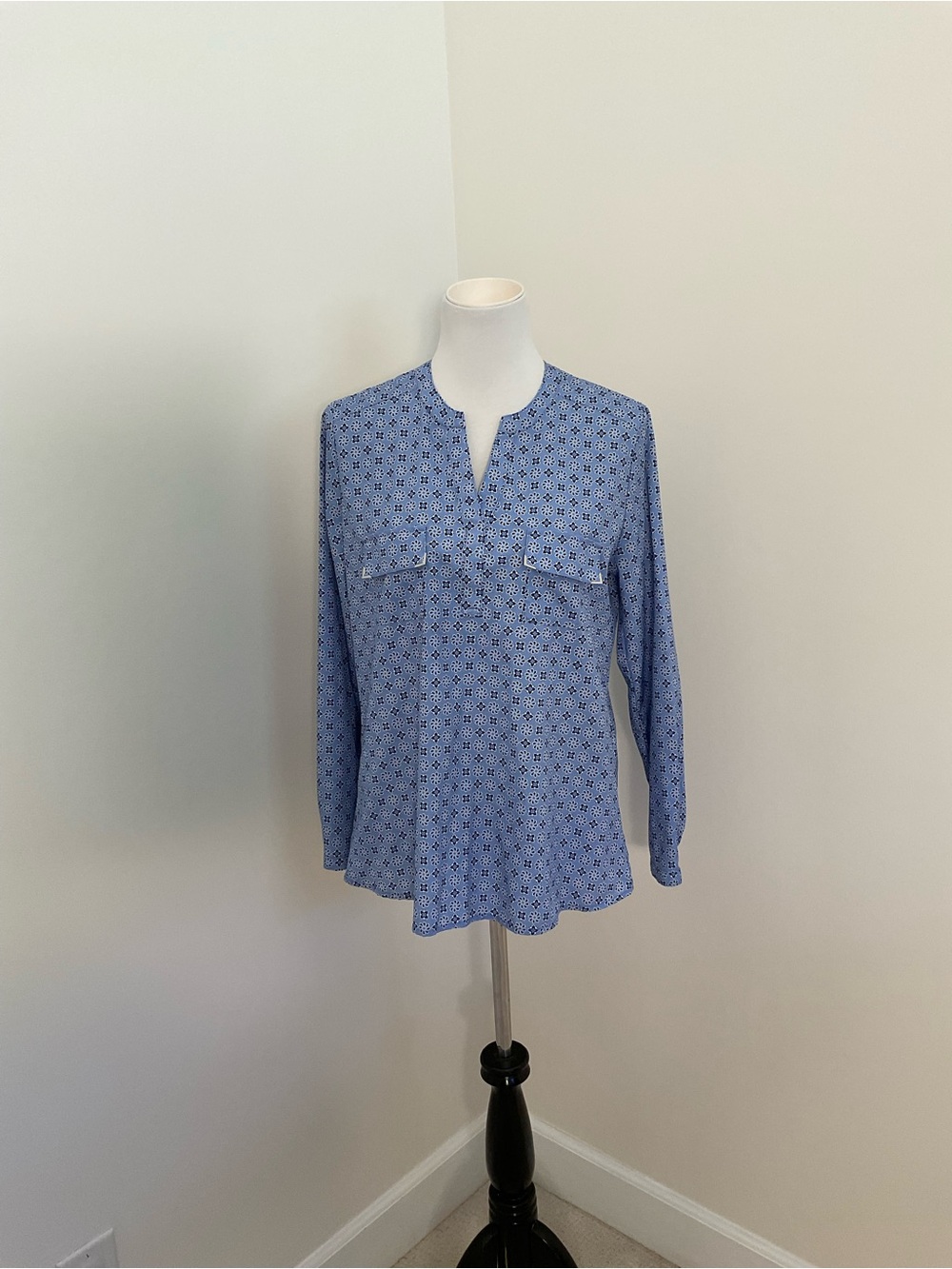Appleseed's Light Blue with Navy and White Floral Tunic Blouse